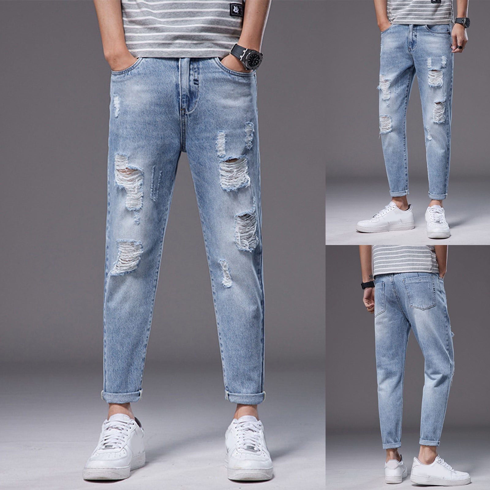 Grey Skinny Ripped Denim Jeans for Men JN-811 | Jared Lang Official